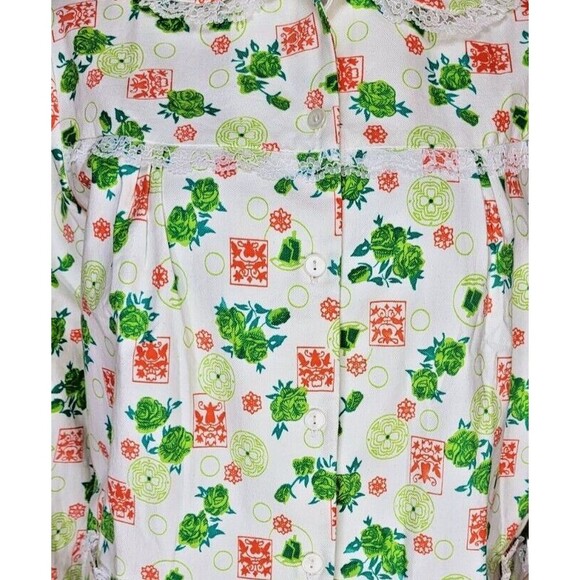 VTG 70s Cotton Floral LS Button-Down Top & Pants Pajama Set Two Piece NEW - Picture 9 of 13